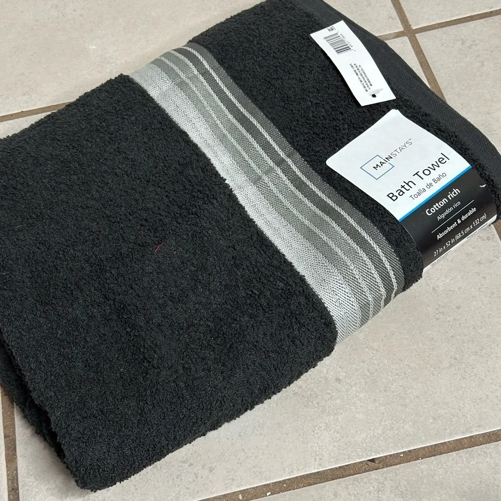 Mainstays Black/Gray‎ 2 Bath Towels cotton rich